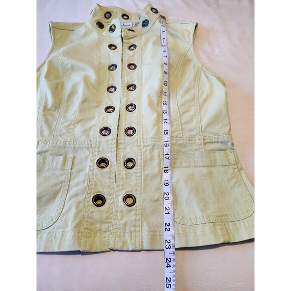 Patchington Chartreuse Green Denim Vest L Cotton Stretch Grommet Detail - Picture 9 of 10